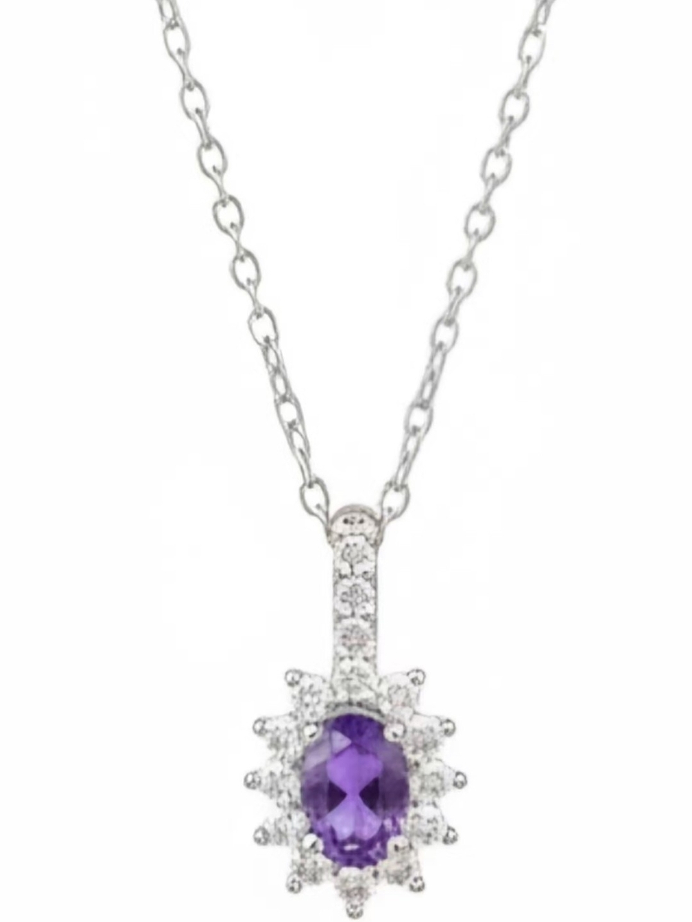 Sterling Silver Amethyst Halo Pendant Necklace - Purple